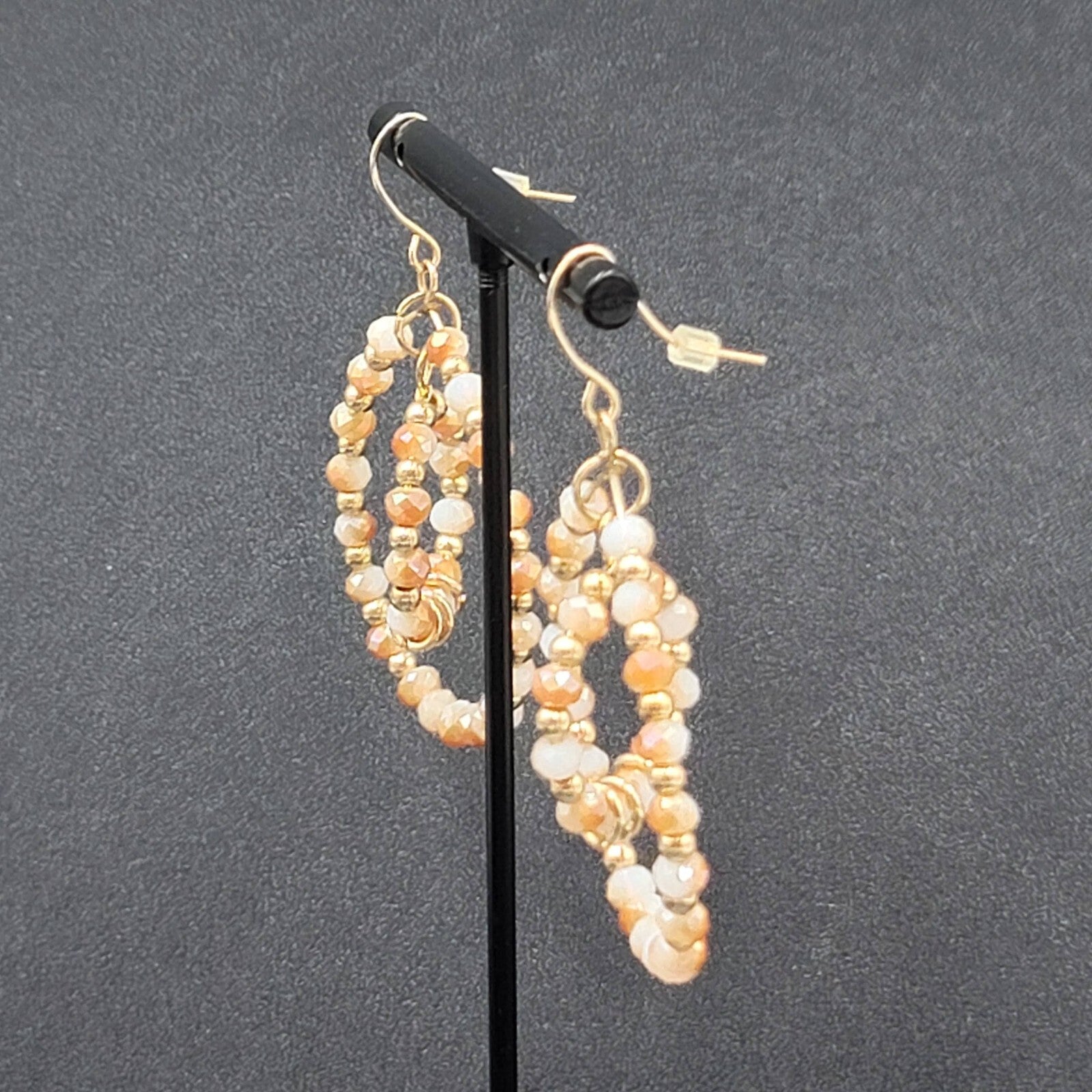 Pierced Earrings Gold tone Crystal Faceted Beaded Hoops 2"
