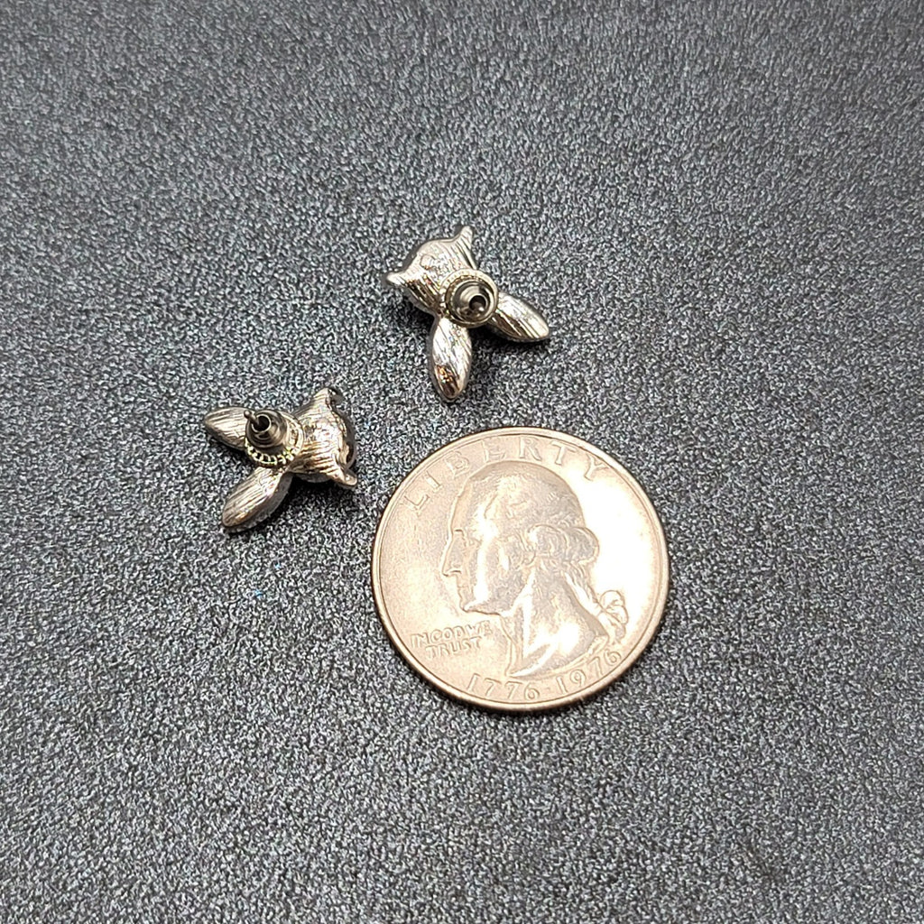Bunny Rabbit Pierced Earrings Silver tone Faux Pink Pearl Studs 1/2"