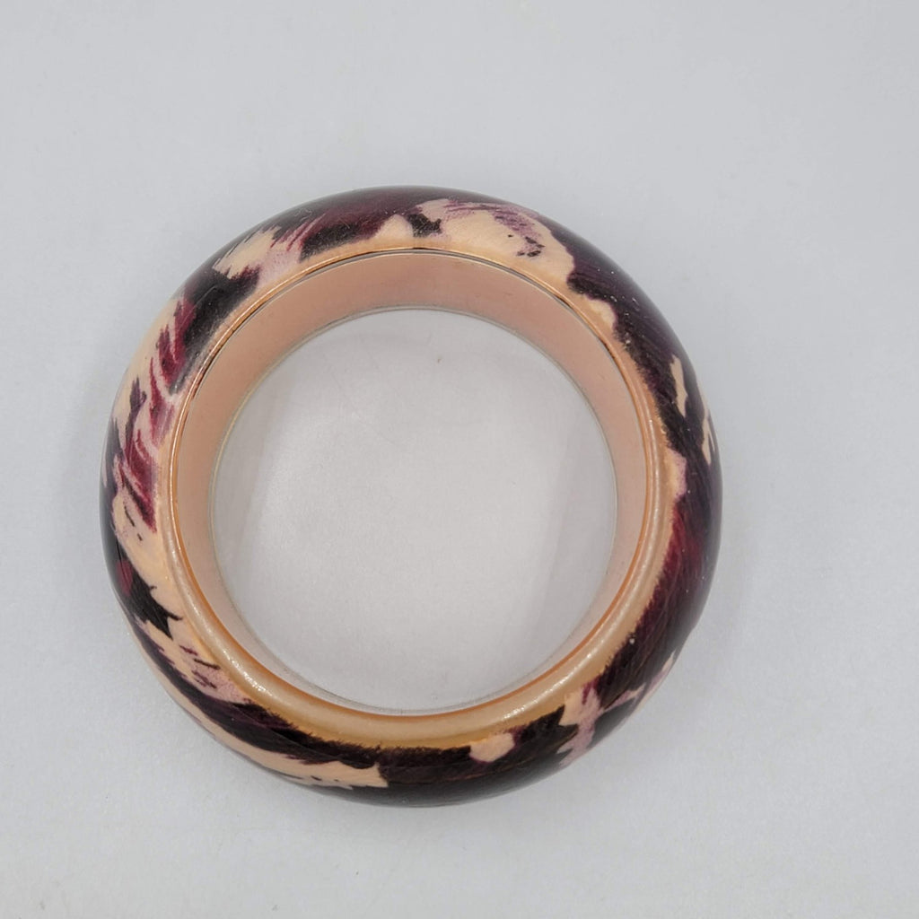 Large Statement Bangle Bracelet Tan Purples 7 in and 2 in wide