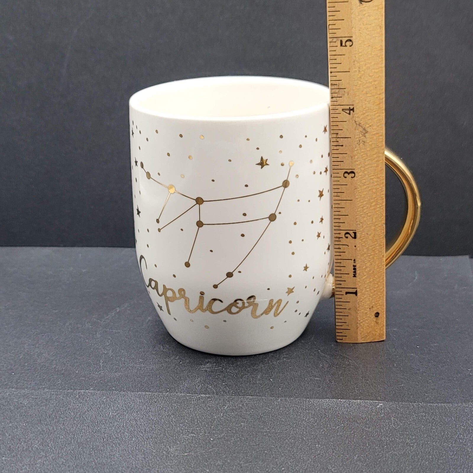Capricorn Horoscope Stars Zodiac Porcelain Coffee Mug White Gold