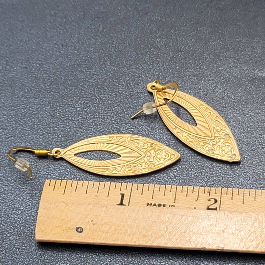 Pierced Earrings Gold tone Rhinestone Dangle 1.5"