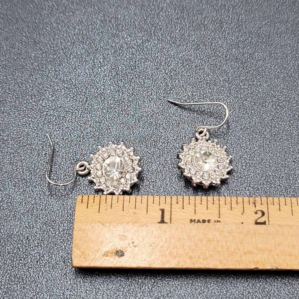 Pierced Earrings Silver Plated Crystal Rhinestone Dangle 3/4"