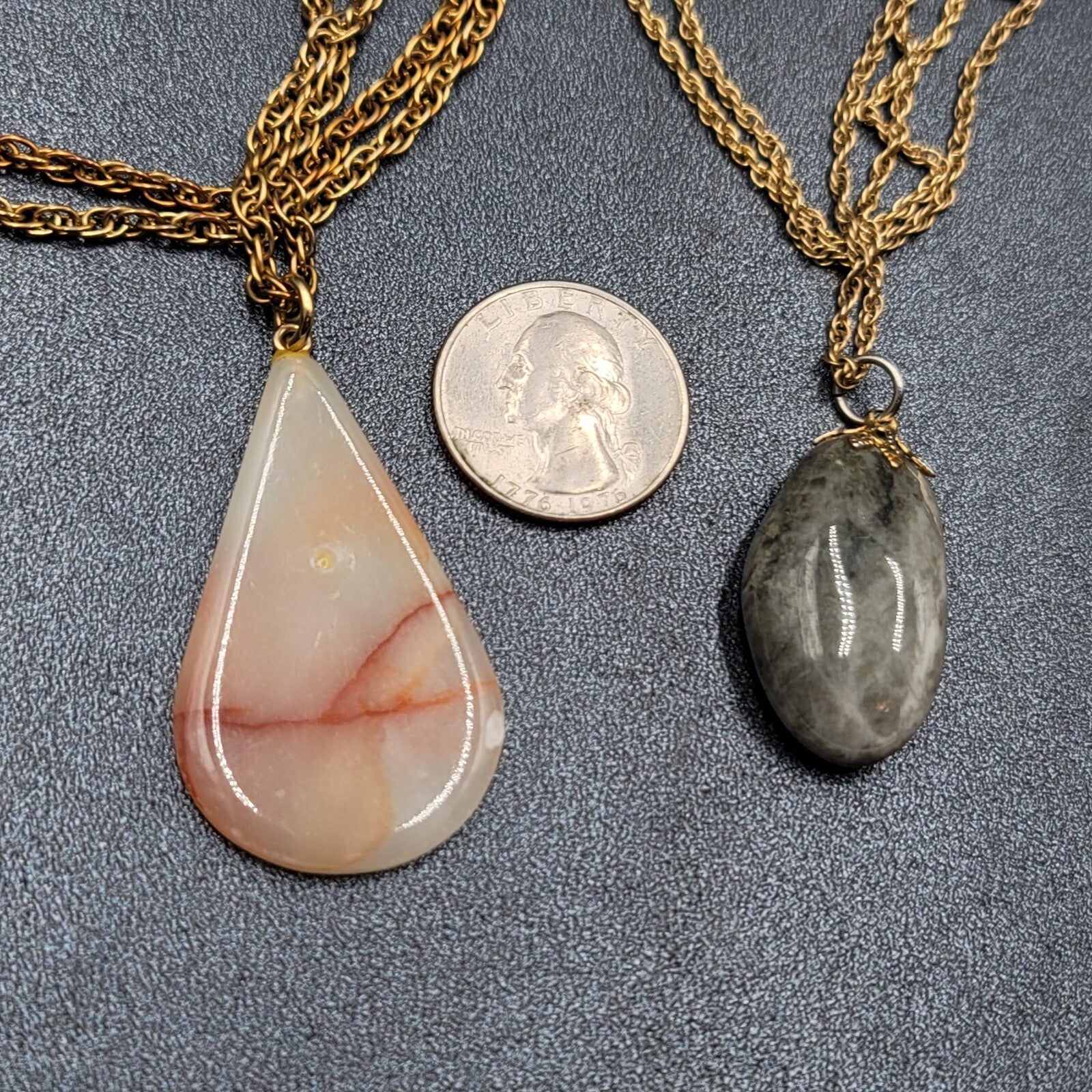Vintage Stone Pendant Necklaces Lot of 2 Gold tone Chains 24 in