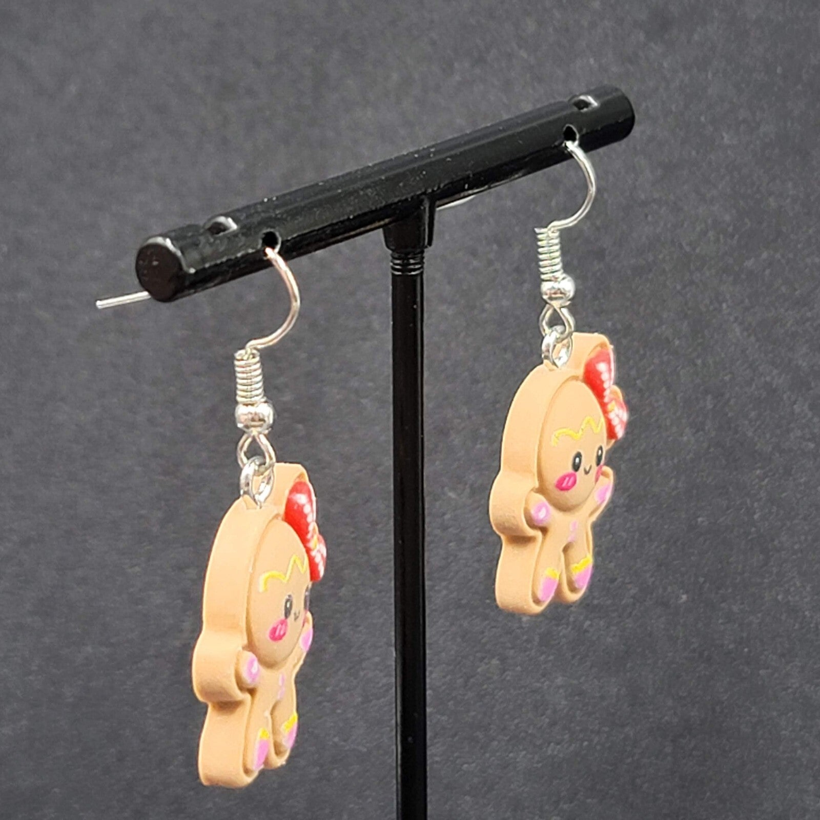 Gingerbread Girl Christmas Pierced Earrings Puffy 3D Dangle 1"