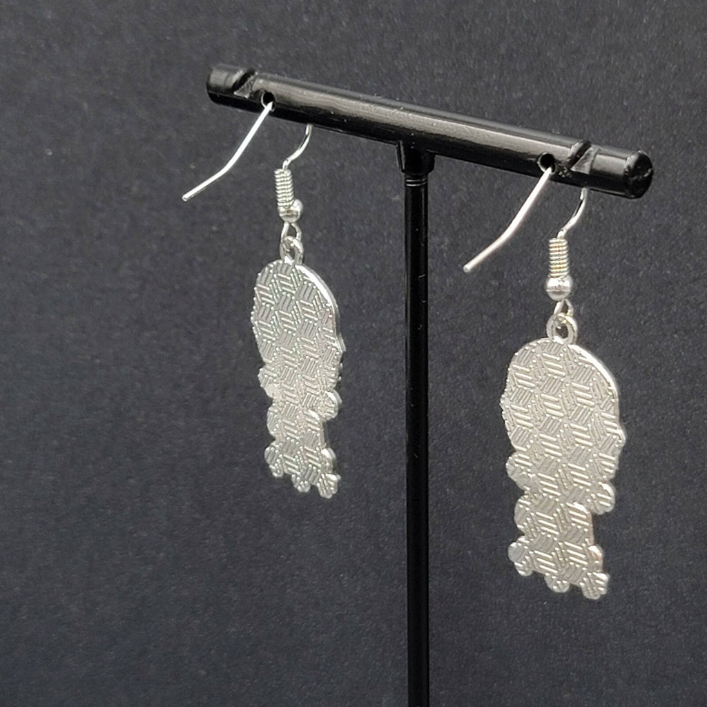 Jigsaw Pierced Earrings Enamel Silver tone SAW Horror Movie Dangle 1.25" FS