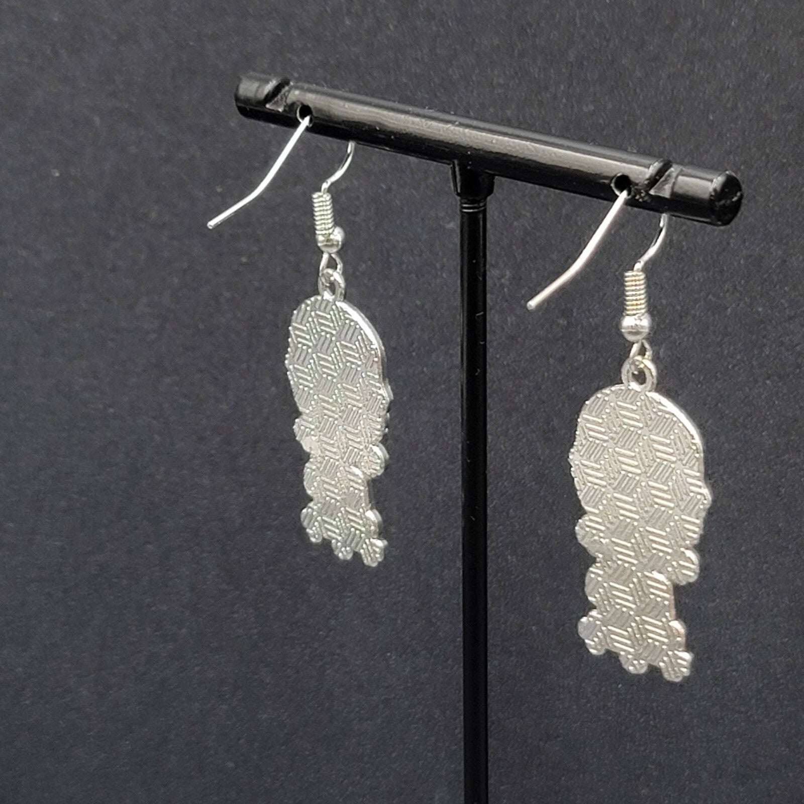 Jigsaw Pierced Earrings Enamel Silver tone SAW Horror Movie Dangle 1.25" FS