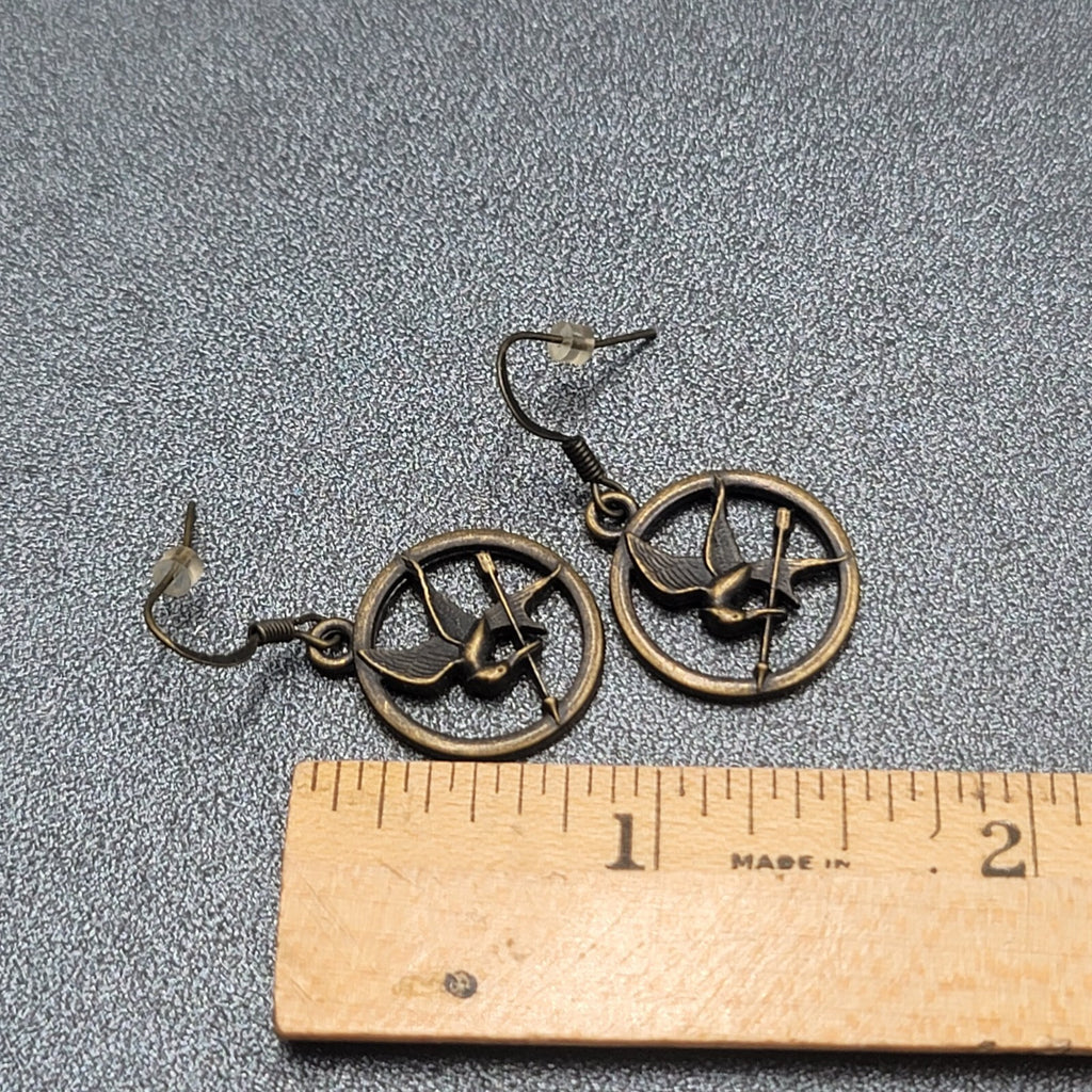 Hunger Games Pierced Earrings Bronze tone Dangle 3/4"