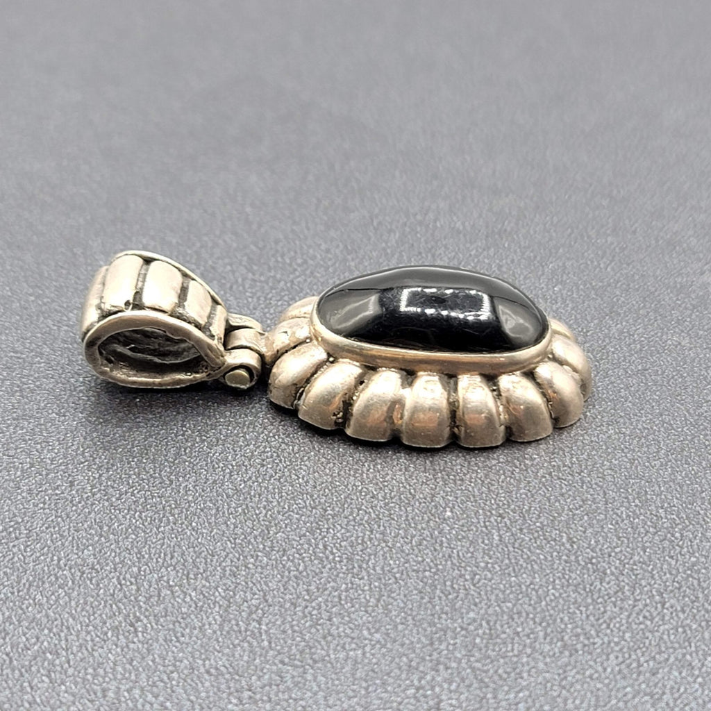 Mexico Sterling Silver Necklace Pendant Only Black Onyx Stone 1.75"