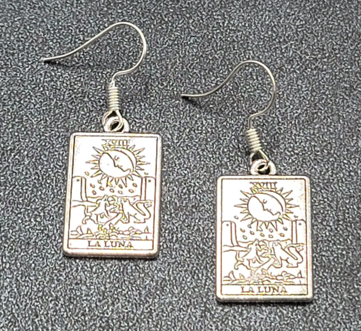 The Moon LA LUNA Tarot Card Pierced Earrings Silver tone 1"
