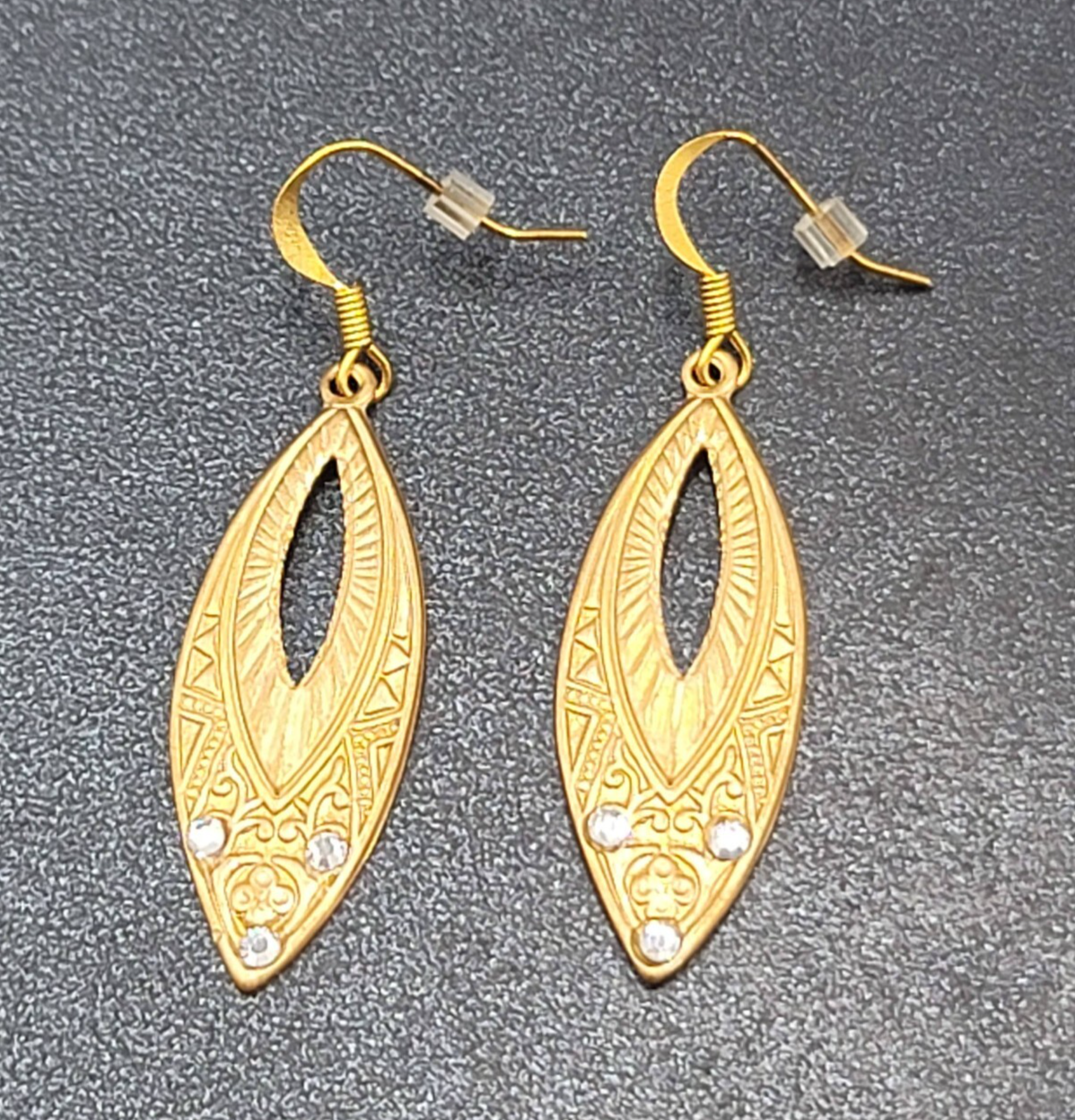 Pierced Earrings Gold tone Rhinestone Dangle 1.5"