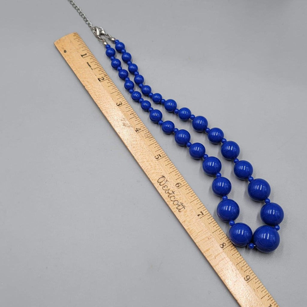 Graduated Navy Blue Bead Necklace Silver tone 18"-20"