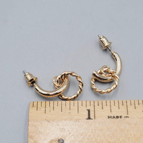 Double Small Hoops Pierced Earrings Gold tone Dangle 1"