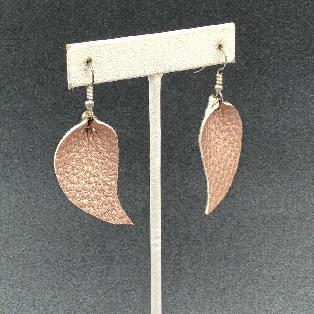 Pierced Earrings Silver tone Pink Faux Leather Felt Dangle 1 5/8"