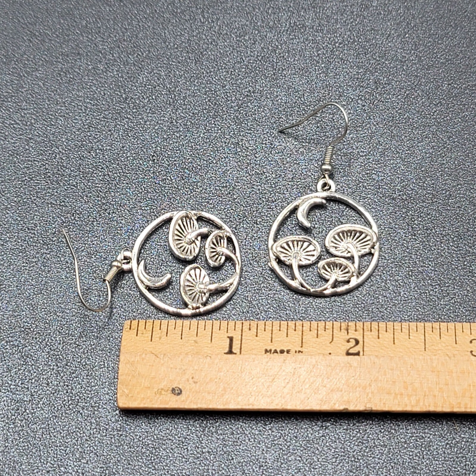 Mushroom Pierced Earrings New Silver tone Round Dangle 1"