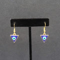 Pierced Earrings Gold tone Enamel Evil Eye Triangle Dangle 5/8"