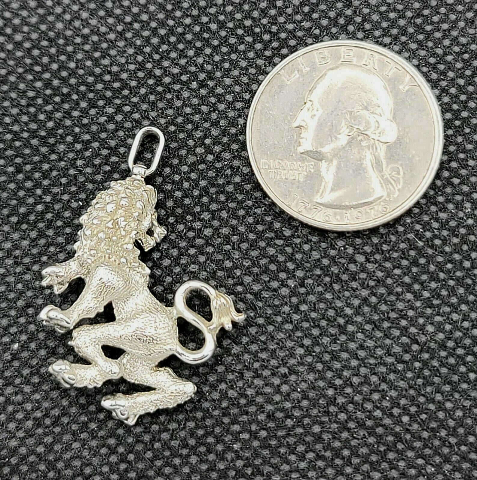 Lion Leo Zodiac Textured Silver tone 3D Pendant Only 1 1/2"
