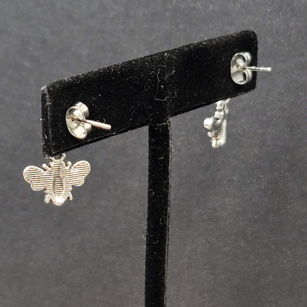 Bee Pierced Earrings Silver tone Small Dangle 1/2"