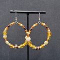 Pierced Earrings Silver tone Brown Glass Bead Hoops 2"