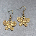 Butterfly Pierced Earrings Dangle Bronze tone Embossed 7/8"