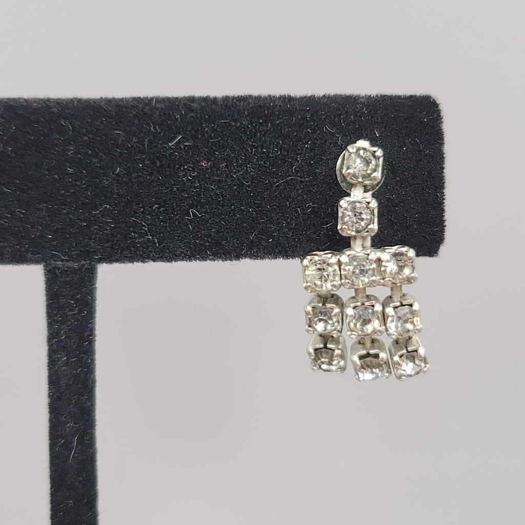 Vintage Dangle Rhinestone Clip on Earrings Silver tone Screw Back 3/4"