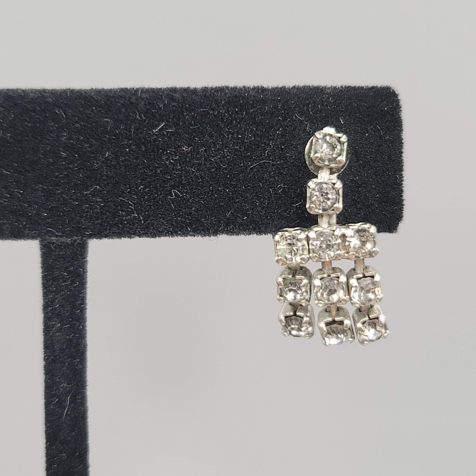 Vintage Dangle Rhinestone Clip on Earrings Silver tone Screw Back 3/4"