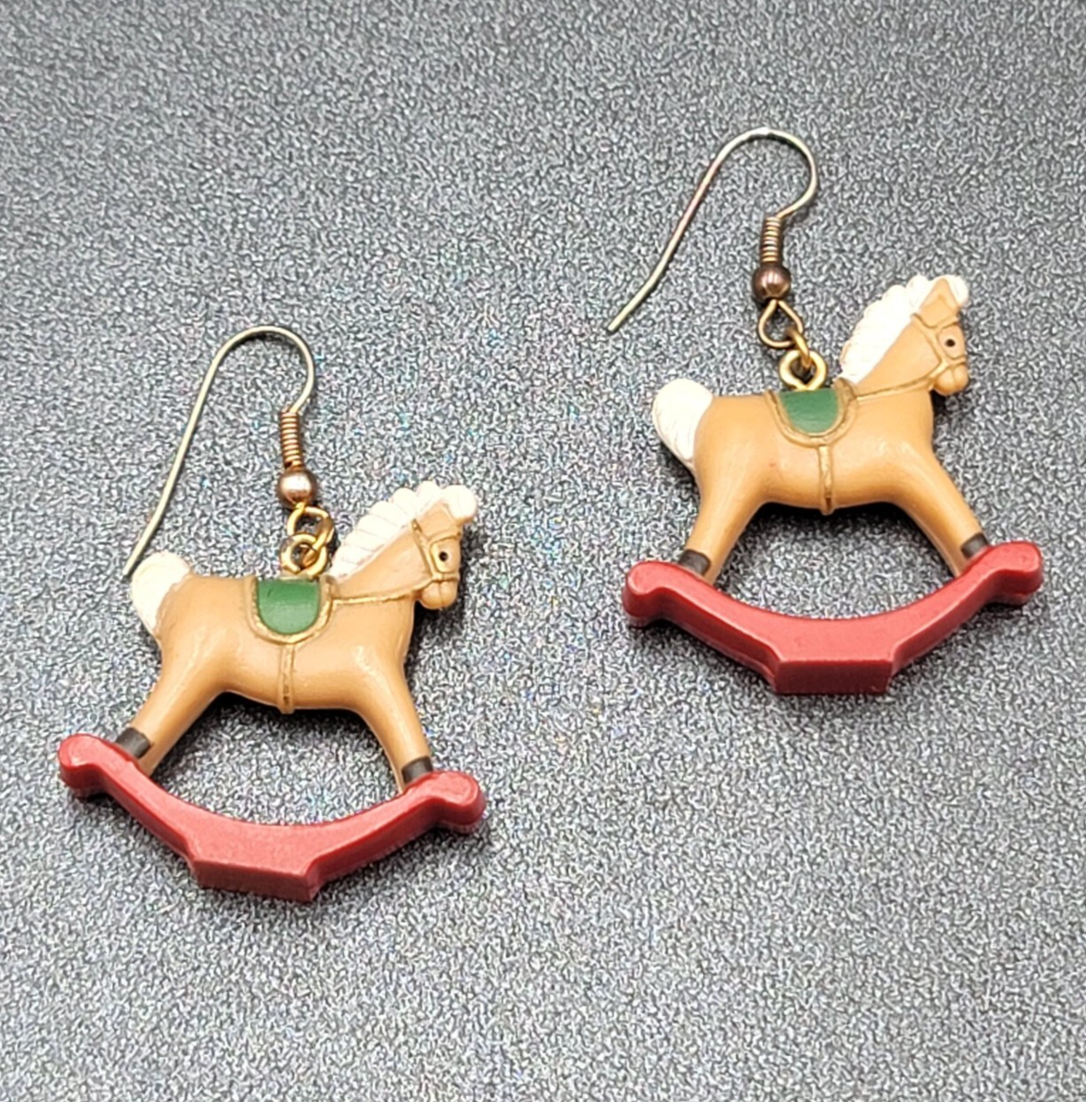 Vintage Pierced Earrings Acrylic Rocking Horse 1.25"