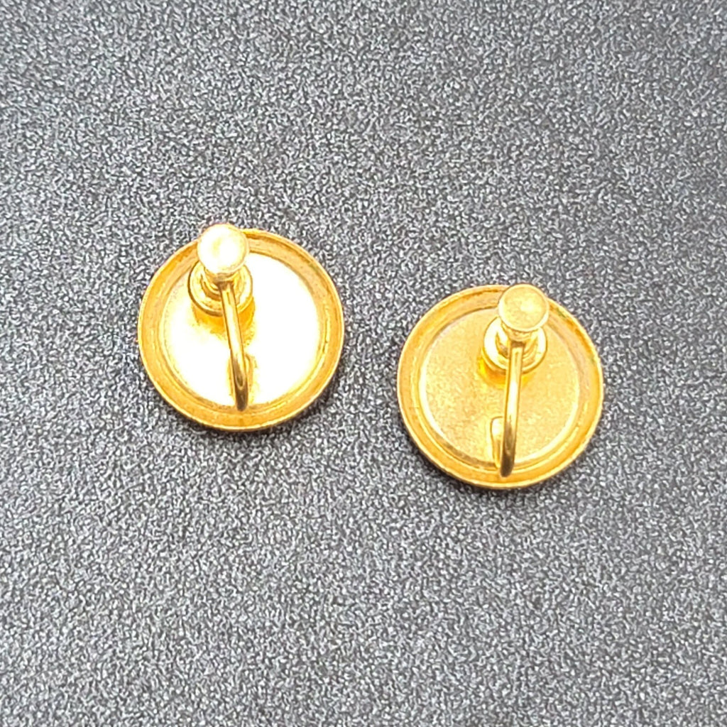 Vintage Clip on Earrings Gold tone Fleur Di Lis Mother of Pearl 5/8" Screw Back