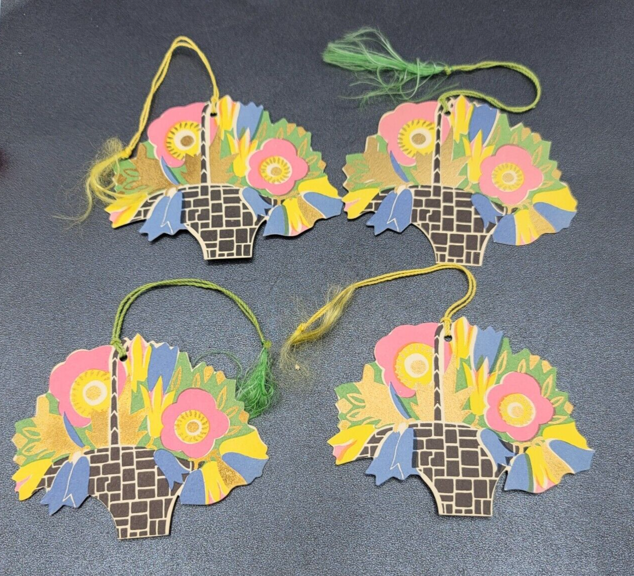 Vintage Set of 4 Art Deco Bridge Tally Card Scorebook Basket of Flowers