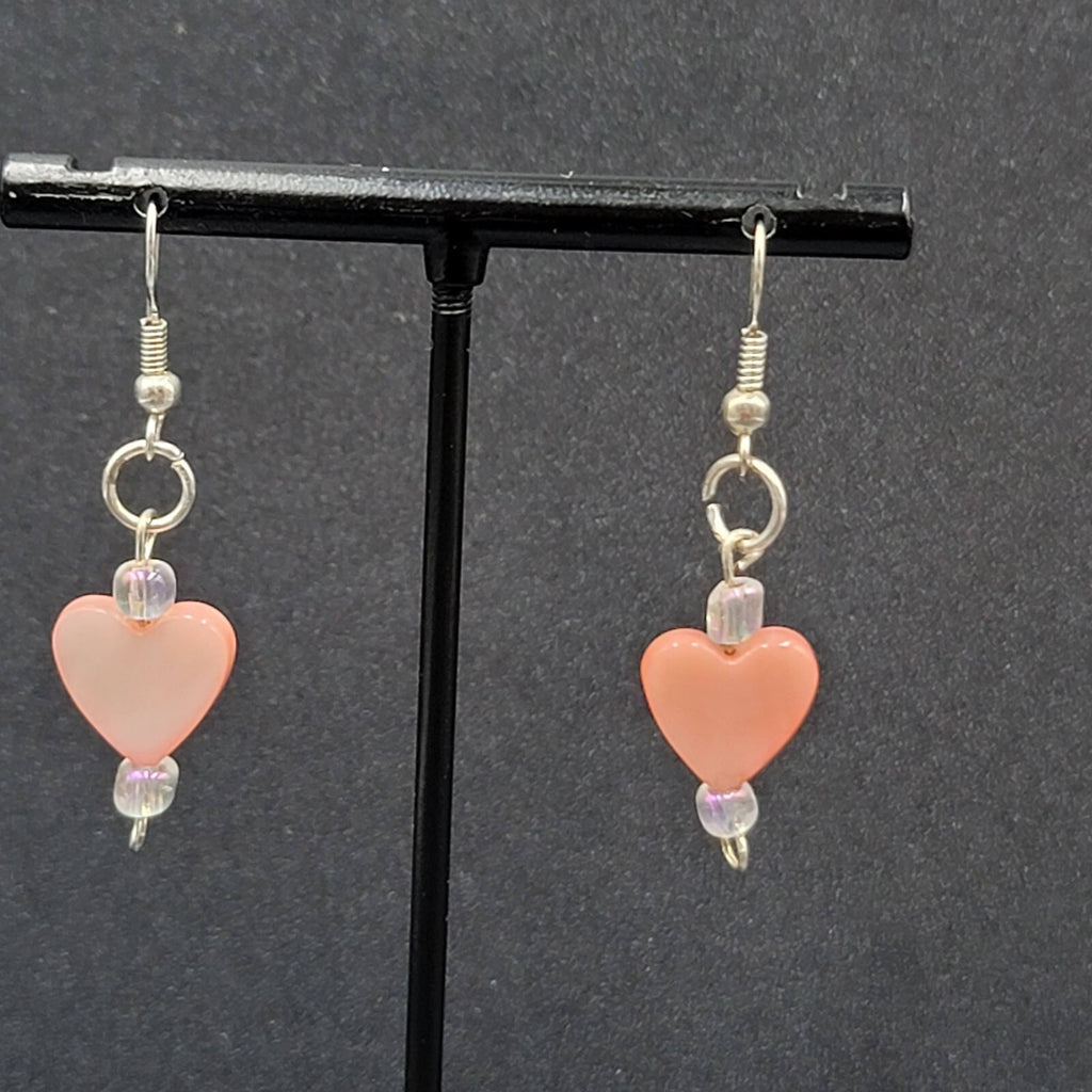Pierced Earrings Silver tone Pink Mother of Pearl Heart 1"