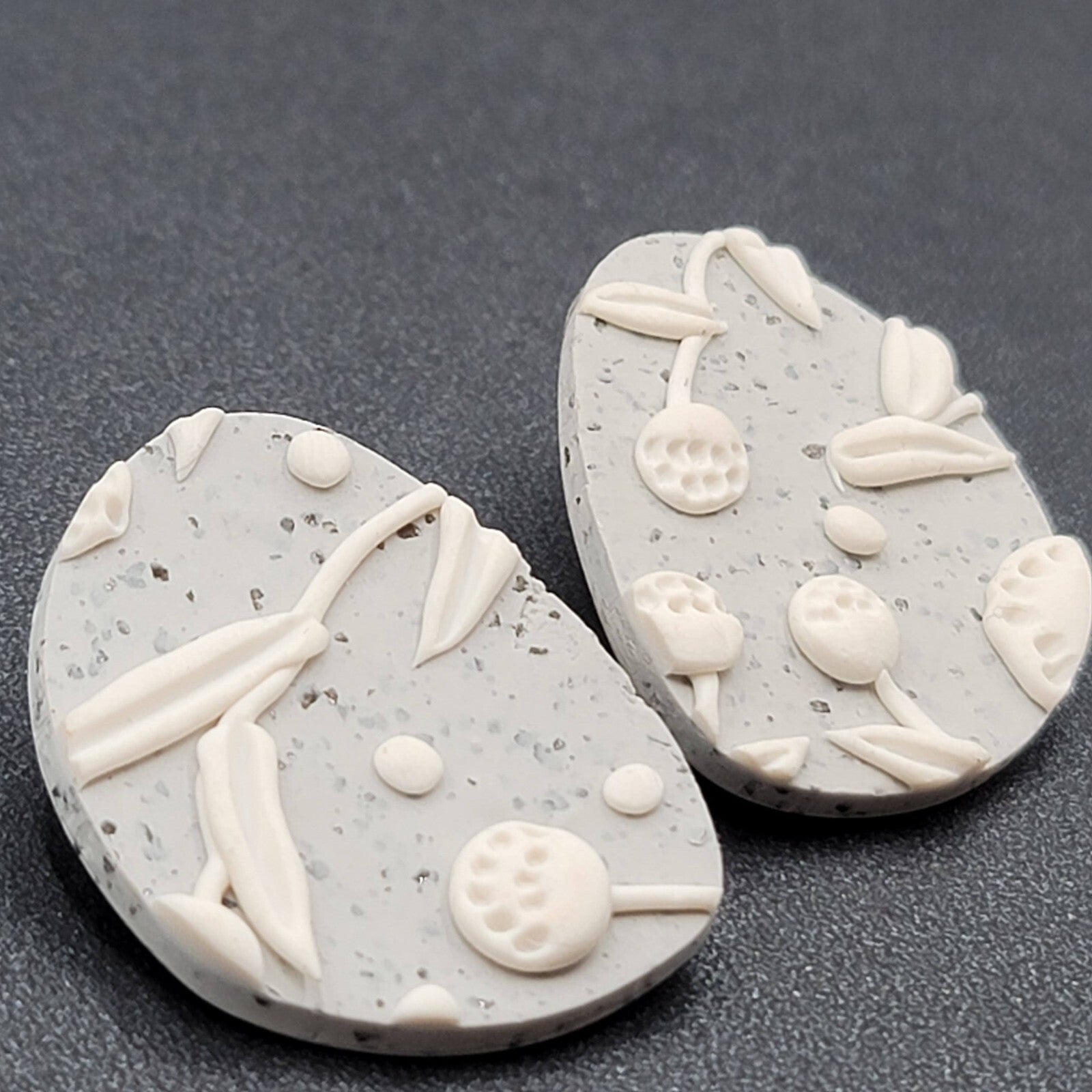 Pierced Earrings Gray White Polymer Clay Drop 1.5"