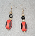 Vintage Pierced Earrings Silver tone Red Black Bead Dangle 1.75"