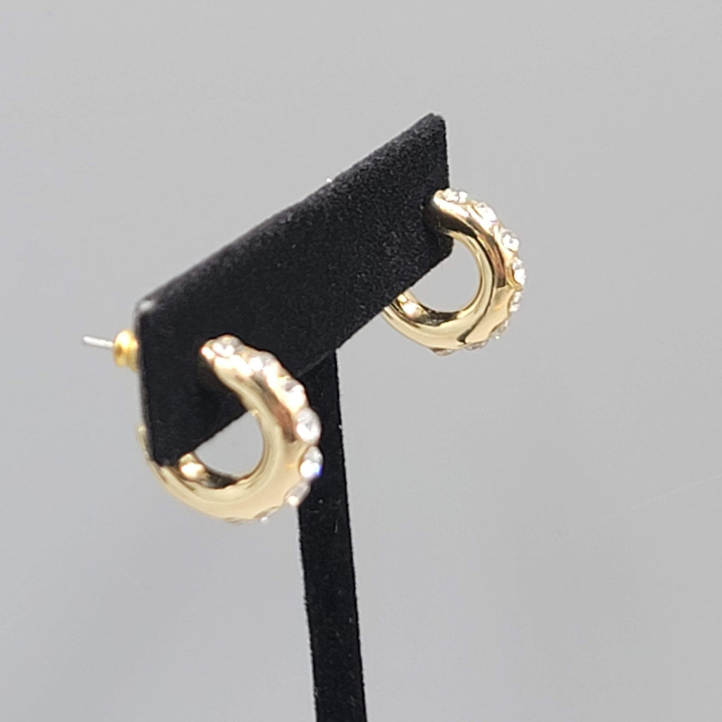 Huggie Hoops Crystal Studded Pierced Earrings 1/2"