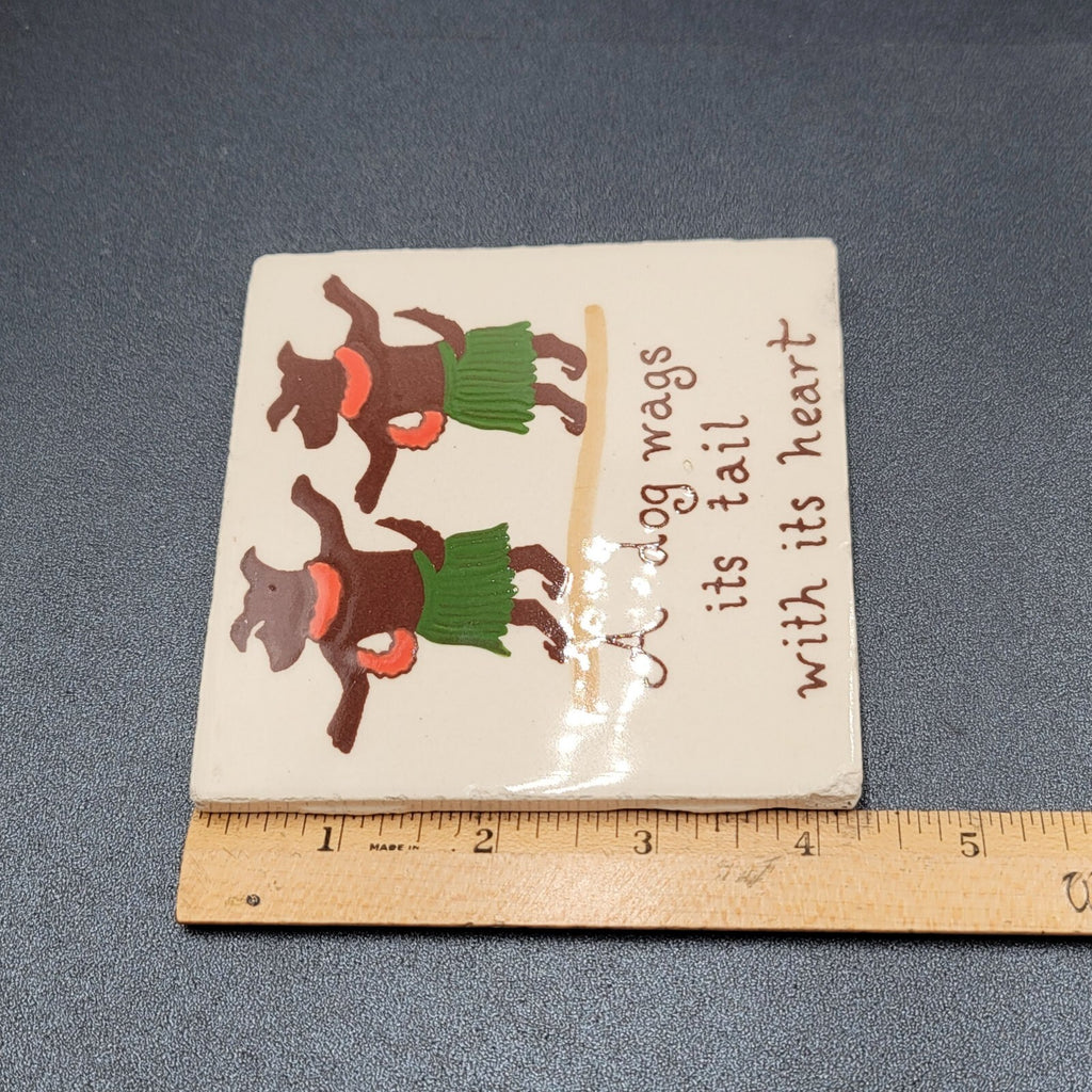 Banana Patch Studio TILE TRIVET HANDPAINTED ON KAUAI HAWAII Dog Wags Tail Heart