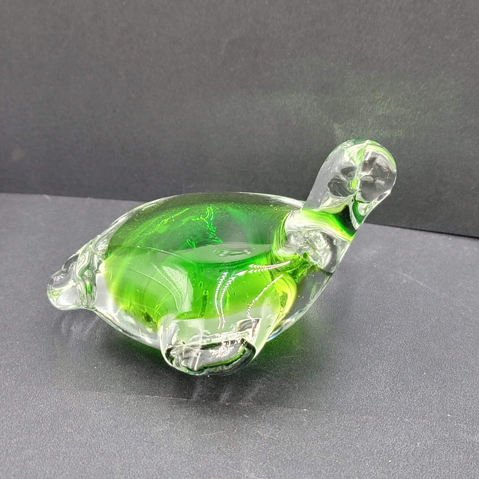 Turtle paperweight hand blown art glass green Murano style figurine