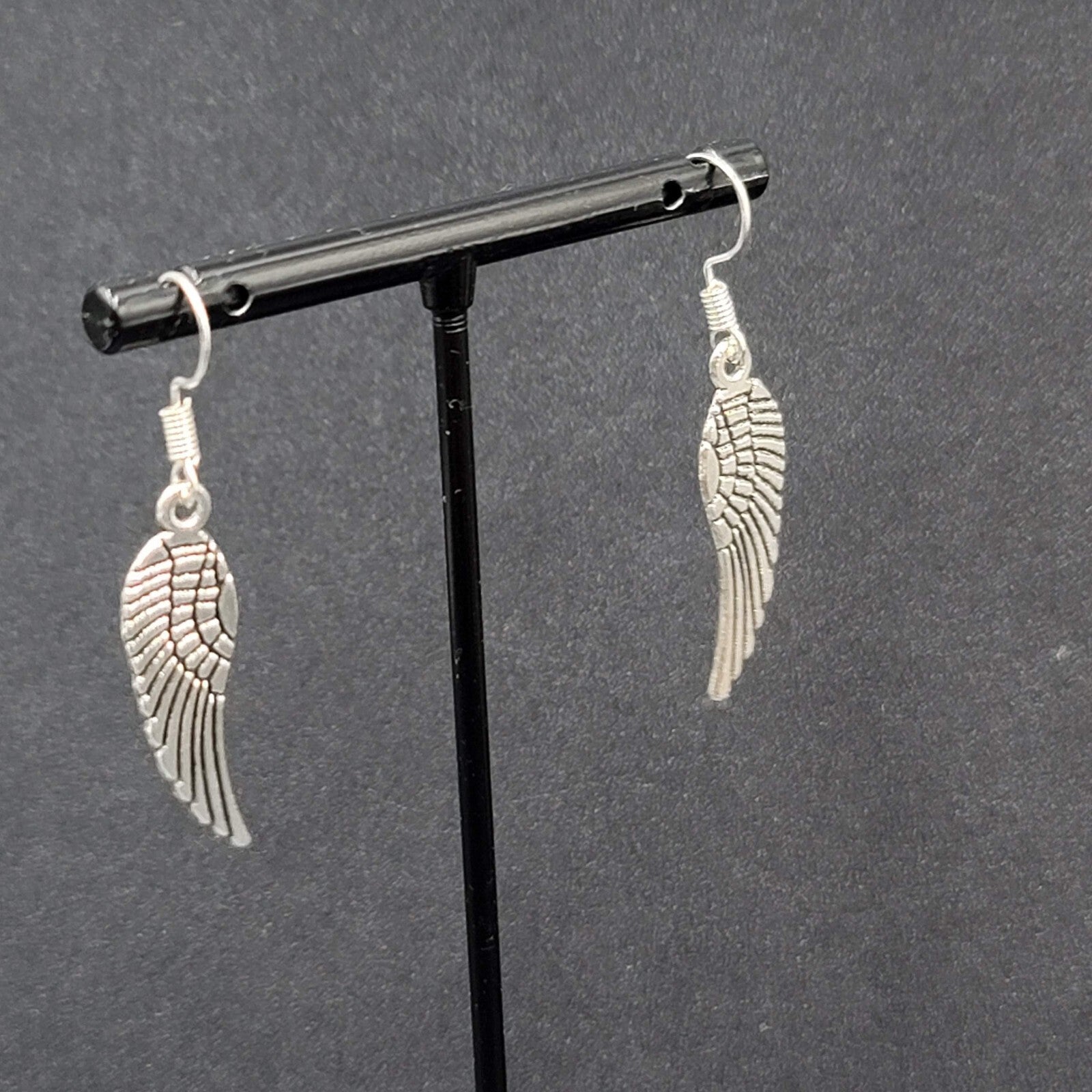 Pierced Earrings Feather Silver tone Dangle Angel Bird 1 1/8"