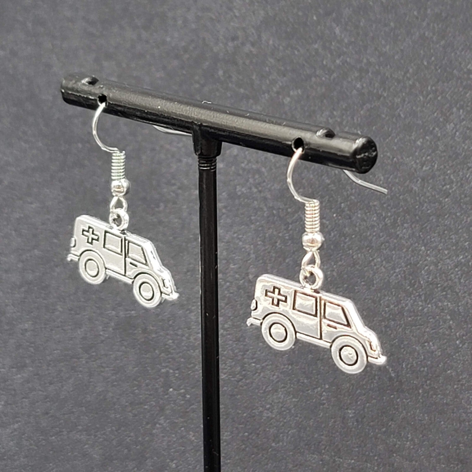 Ambulance Pierced Earrings Silver tone Medical Paramedic  1/2"