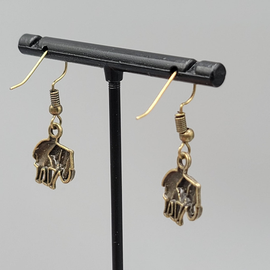 Elephant Pierced Earrings Bronze tone Embossed Dangle 5/8"