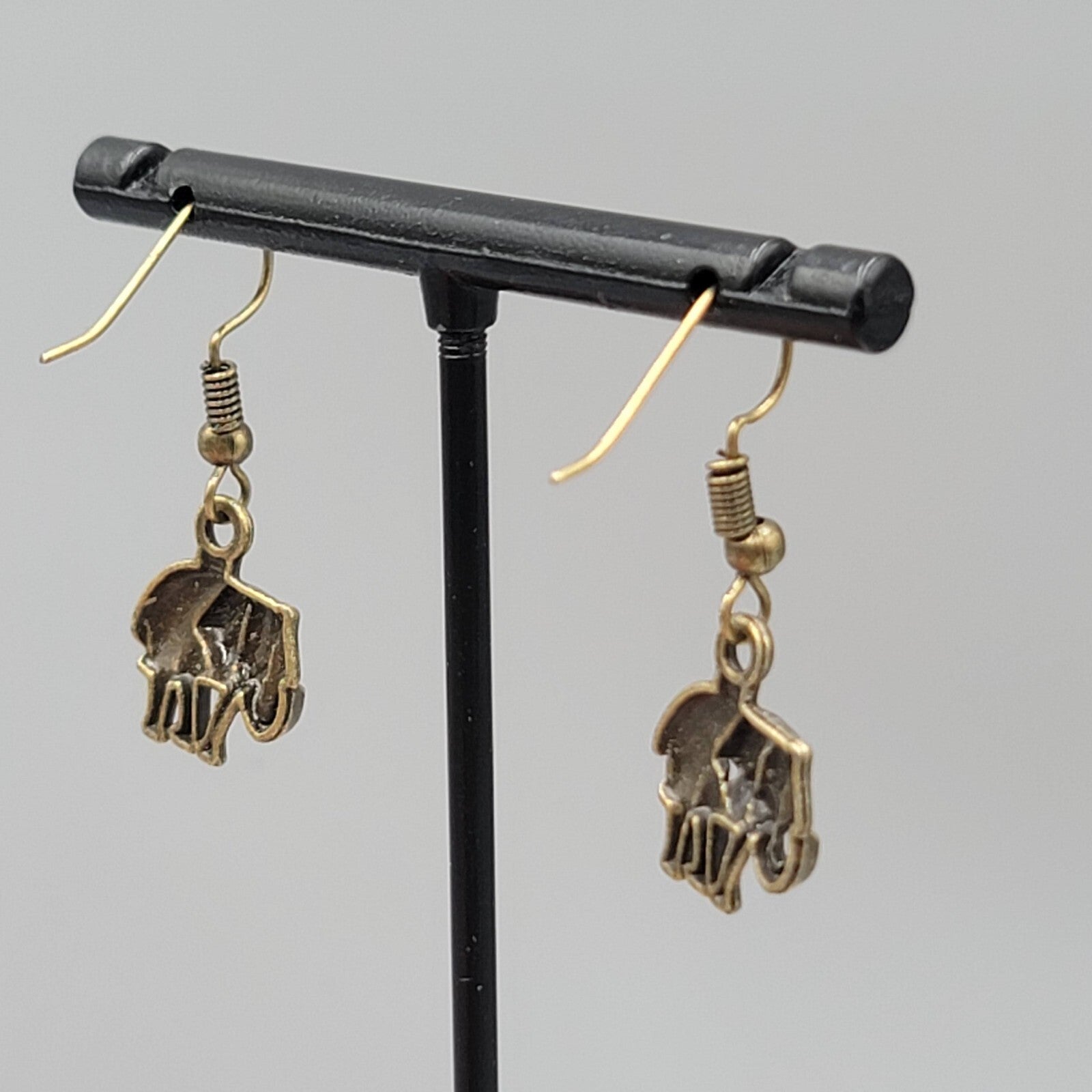 Elephant Pierced Earrings Bronze tone Embossed Dangle 5/8"