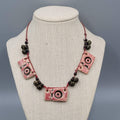 Artisan Necklace Handmade Art Pottery Bells Hand Knotted Cord 16"-18"