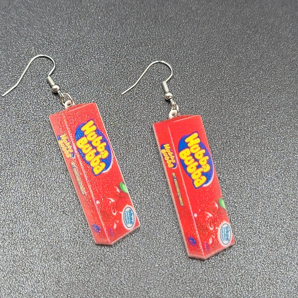 Hubba Bubba Gum Pierced Earrings Fun Novelty Acrylic Dangle  2"