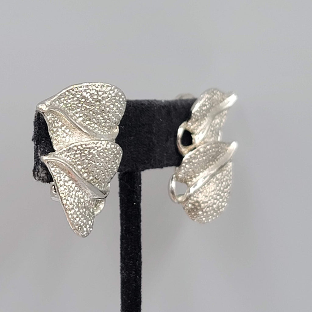 Vintage Clip on Earrings Silver tone Double Drop 1.25"