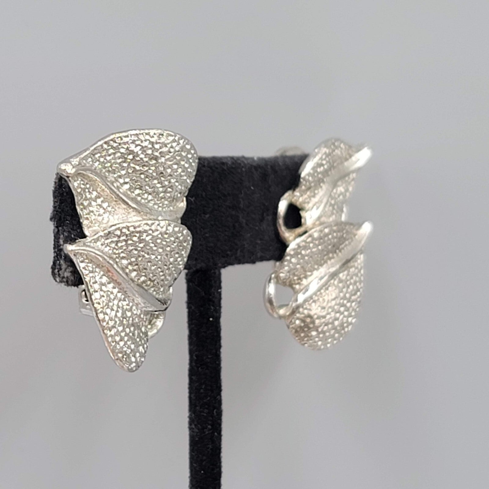 Vintage Clip on Earrings Silver tone Double Drop 1.25"