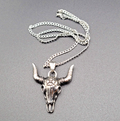 Buffalo Head Skull Stainless Steel Pendant Necklace Silver tone 18"