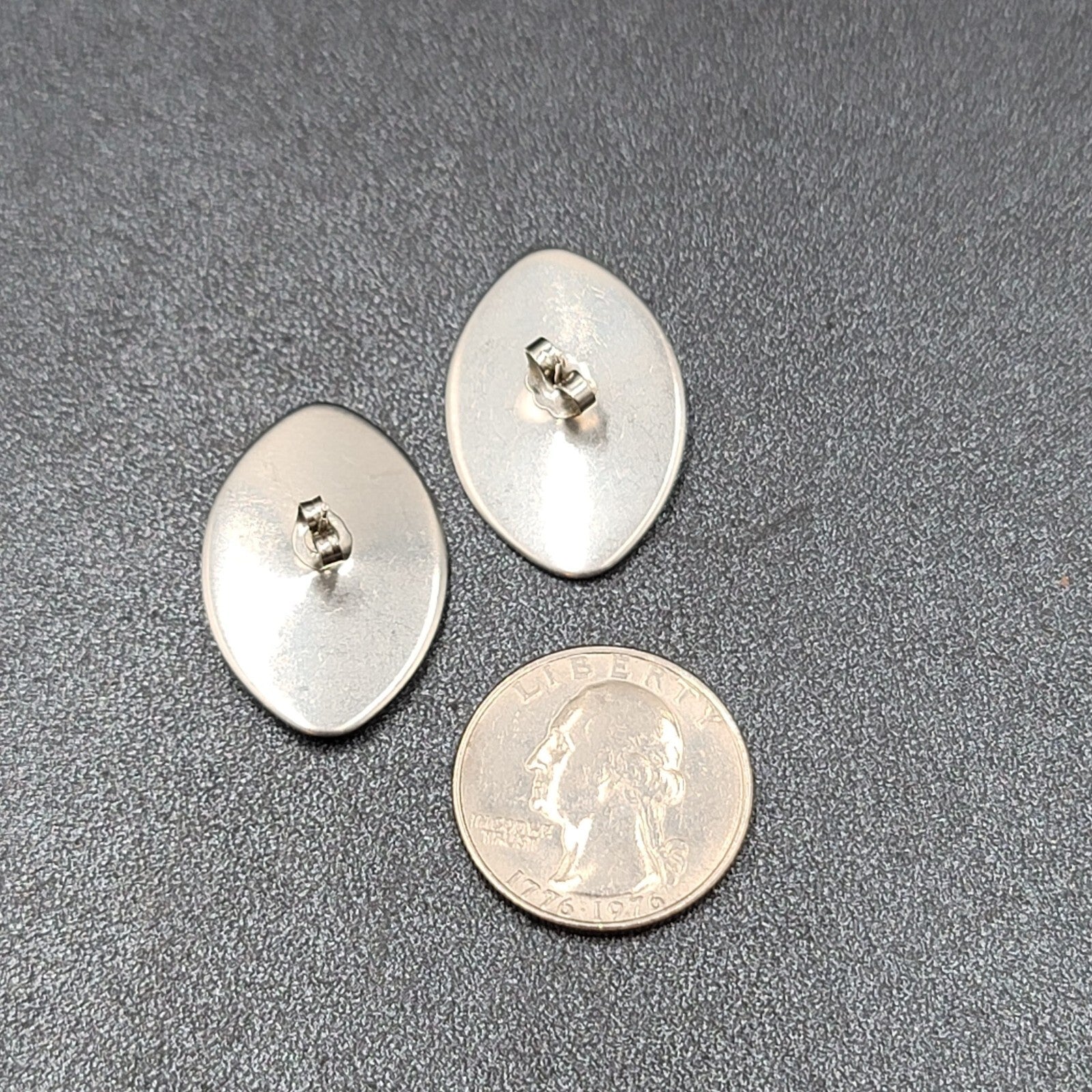 Vintage Pierced Earrings Cream Blue Swirl Enamel Drop 1 1/8"