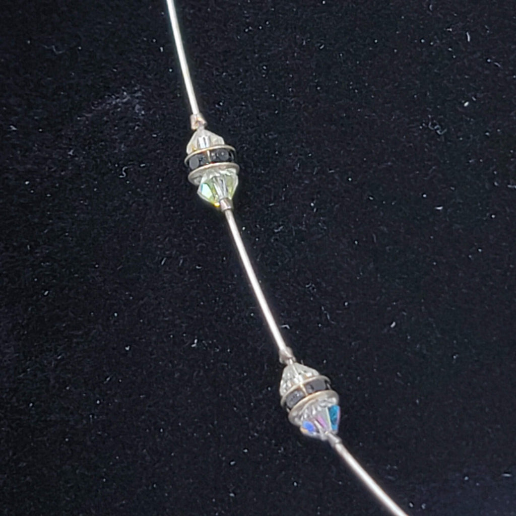 Shell Pendant Necklace Crystal Station Silver tone 18"