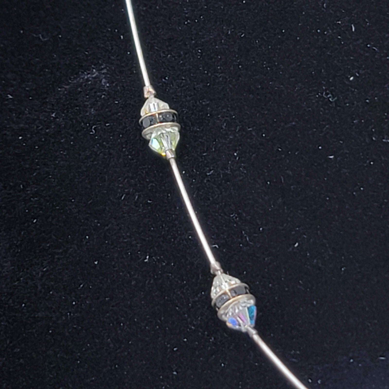 Shell Pendant Necklace Crystal Station Silver tone 18"