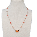 Dainty Orange Stone Necklace Hand Knotted Cord Station Copper tone Metal 17"