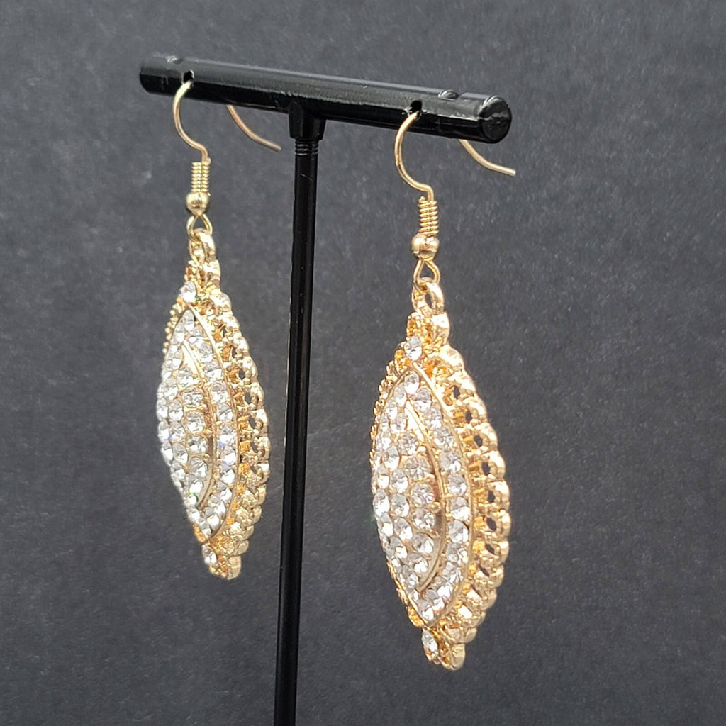 Pierced Earrings Gold Plated Crystal Rhinestone Sparkle Statement 1.75"