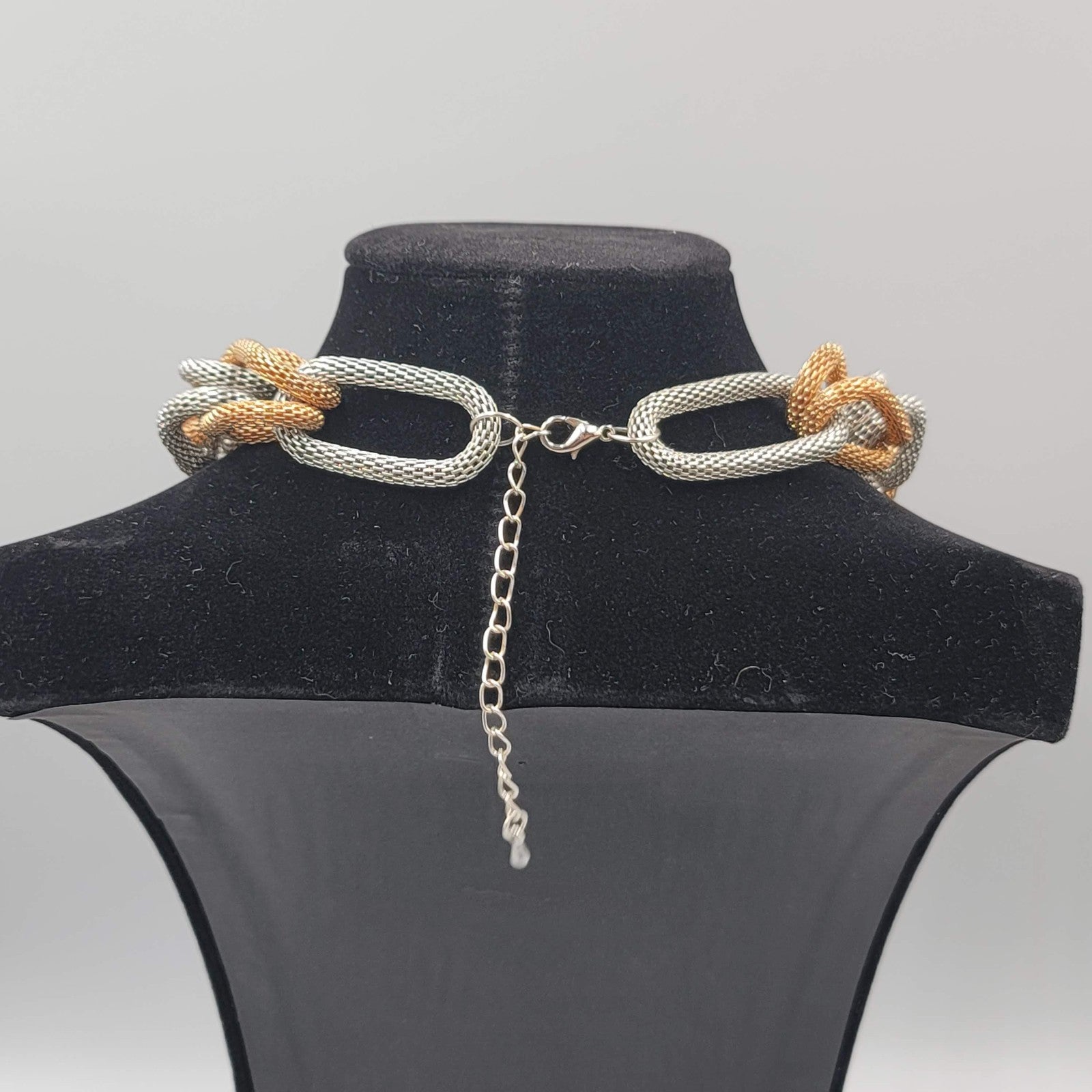 Vintage Mesh Loop Statement Necklace Earrings Set Gold and Silver tones 18"