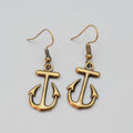 Boat Anchor Nautical Pierced Earrings Bronze tone Dangle 7/8"